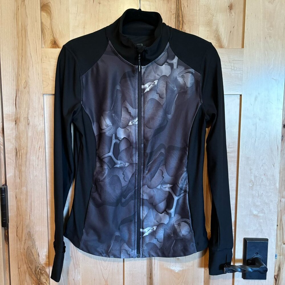 Mondetta Full Zip Floral Black Yoga Jacket Gray M Medium Thumbholes